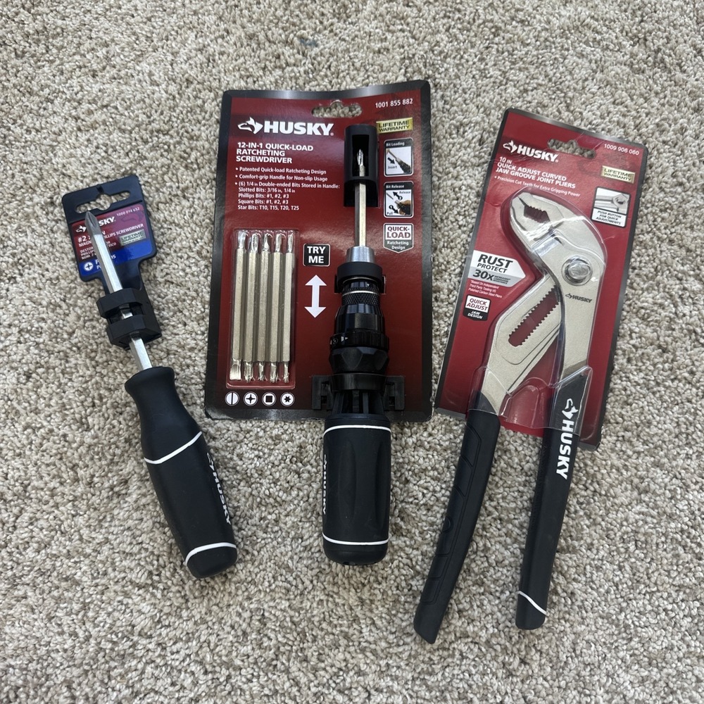 Lot 3 Husky Tools New Curved Jaw Pliers 12-in-1 Ratcheting Phillips Screwdriver